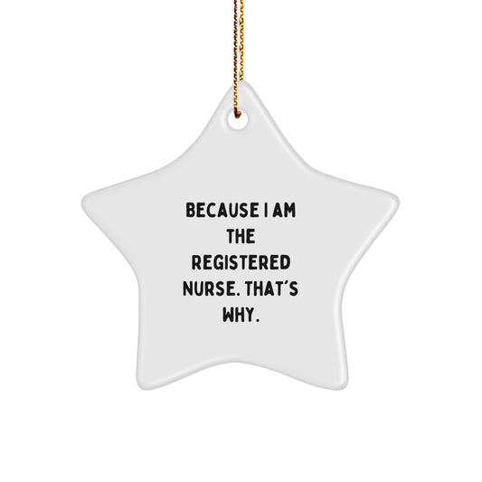 Funny Registered Nurse Gifts for Christmas - Because I Am The Registered Nurse. That's Why. Star Ornament for Registered Nurses, Christmas Unique Gifts from Friends, Coworkers, Family - Image 1