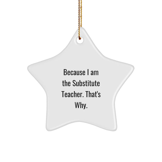 Funny Substitute Teacher Star Ornament, Gift for Men Women Friends Family, Because I Am The Substitute Teacher. That's Why. Christmas Decorations - Image 1