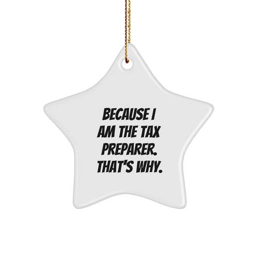 Funny Tax Preparer Gifts from Family, Christmas Unique Star Ornament 'Because I Am The Tax Preparer. That's Why.' for Tax Preparer - Image 1