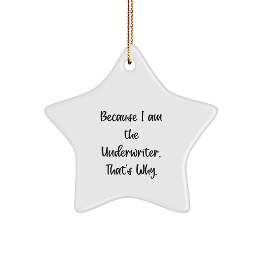 Underwriter Star Ornament Funny Quote Because I Am The Underwriter. That's Why. Gifts from Friends Family Christmas Unique Gifts - Image 1