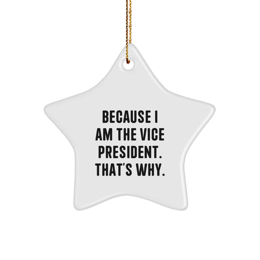 Funny Vice President Gifts for Men, Star Ornament with Because I Am The Vice President. That's Why., Gifts from Friends to Vice President, Christmas Unique Gifts - Image 1