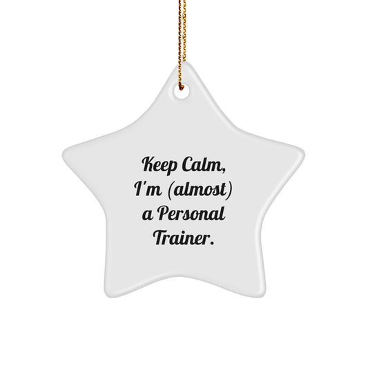 Funny Personal Trainer Star Ornament Gifts from Friends for Christmas Unique Decorations Keep Calm almost a Trainer - Image 1