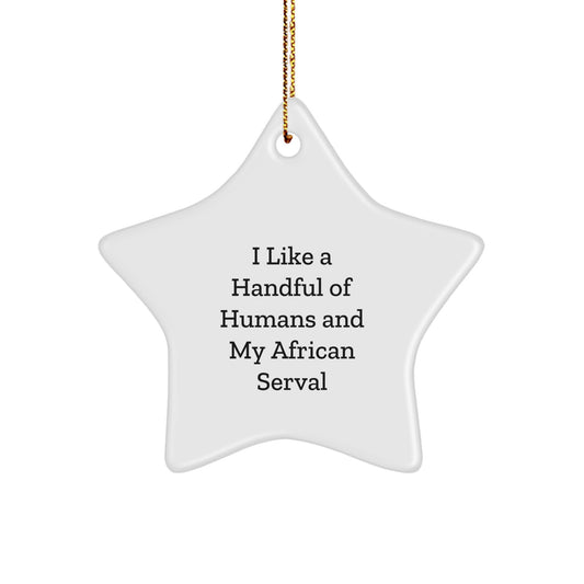 African Serval Cat Star Ornament Funny Quote Christmas Unique Gifts from Family, Gifts for African Serval Cat Lovers - Star Shaped Decor, I Like A Handful Of Humans And My African Serval - Image 1
