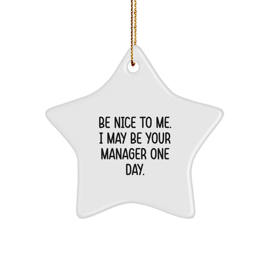 Funny Manager Gifts for Men - Star Ornament with Be Nice To Me Quote, White, Gifts from Coworkers, Christmas Unique Presents - Image 1