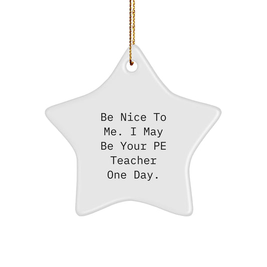 Funny PE Teacher Gifts, Star Ornament for PE Teacher, Be 'Nice' to Me One Day - Christmas Unique Gifts from Friends to Family - Image 1