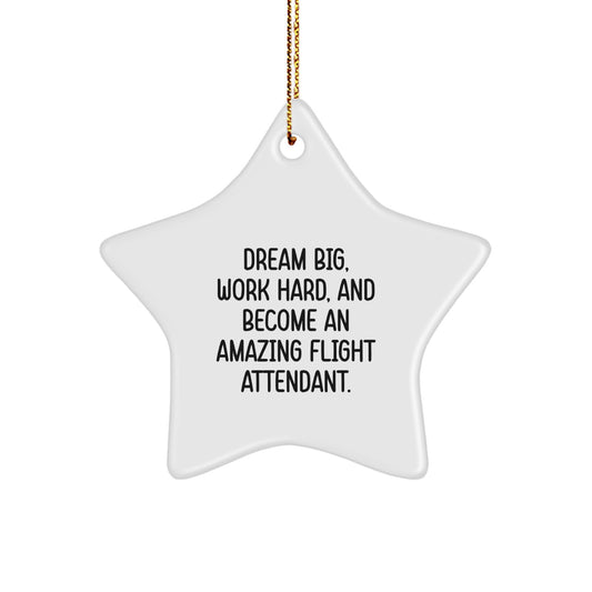 Gifts from Friends for Flight Attendants, Inspirational Star Ornament, Dream Big Quote, Unique Christmas Decorations, White Star Shaped MDF with Gold Cord - Image 1