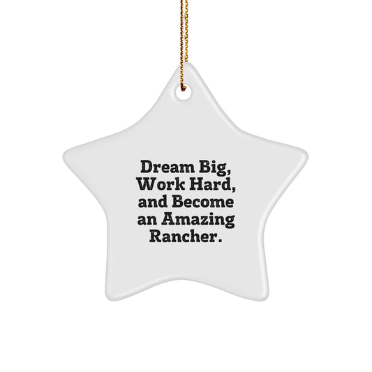 Inspiring Rancher Star Ornament Gifts from Friends for Men, Women, Family, Coworkers to Dream Big, Work Hard - White Star Shaped Christmas Unique Decoration - Image 1
