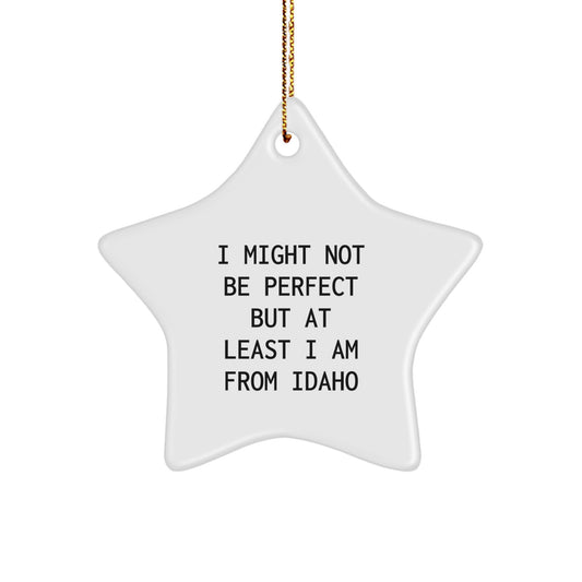 Idaho Star Ornament, 'I Might Not Be Perfect But At Least I Am From Idaho' Funny Christmas Unique Gift for Men, Women, Friends, Coworkers, Family from Idaho, Unique Star Shaped Decor - Image 1