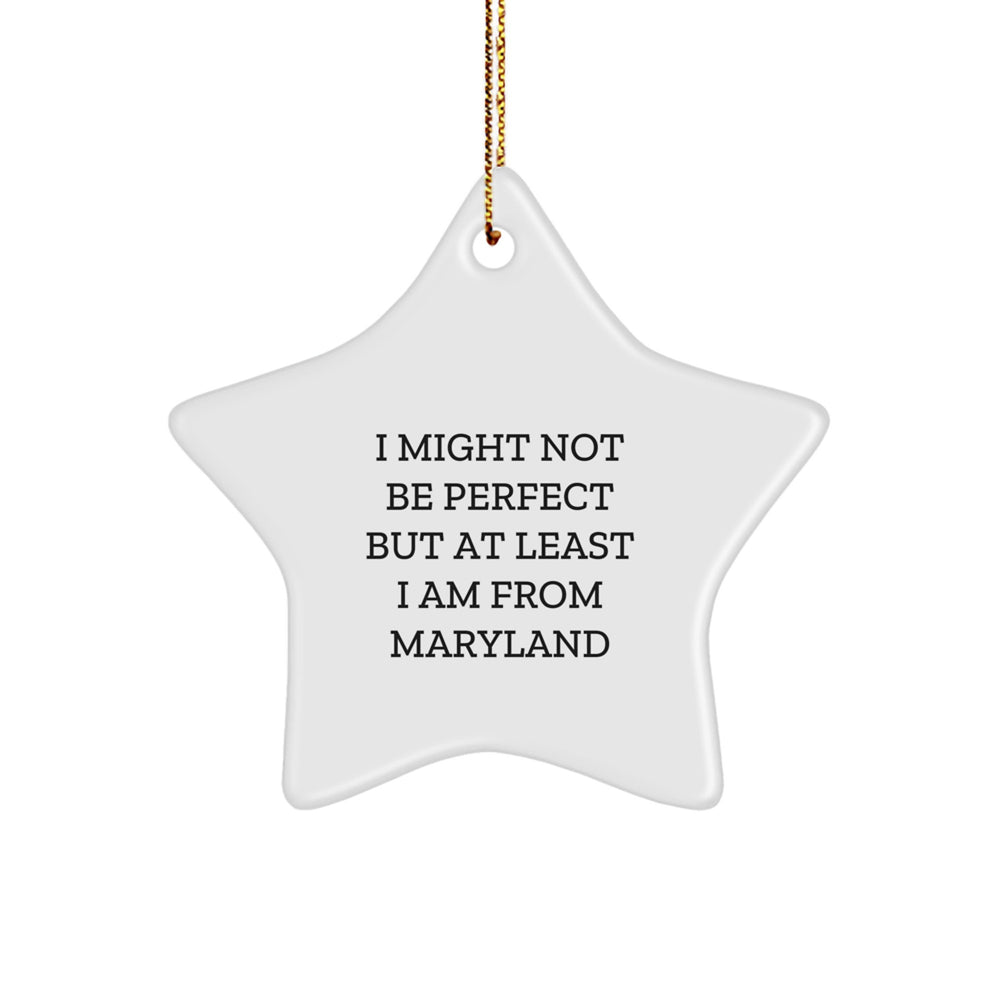 Maryland Made with Proud, Star Ornament Gifts from Friends and Family, 'I Might Not Be Perfect' Funny Quote, Christmas Unique Gifts - Image 1