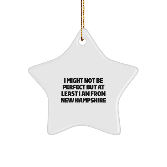 Funny New Hampshire Gifts from Friends and Family, Unique Star Ornament for Christmas in White Color - Image 1