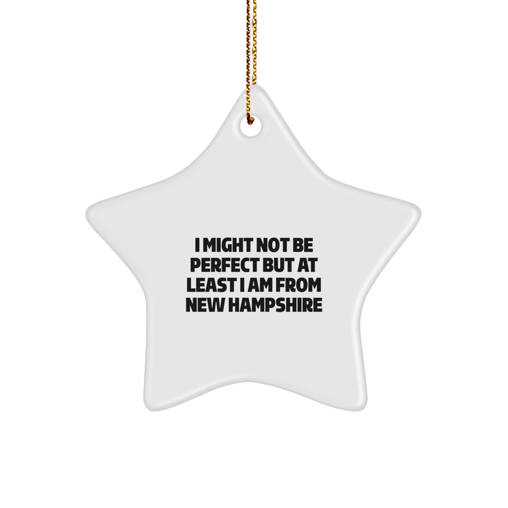 Funny New Hampshire Gifts from Friends and Family, Unique Star Ornament for Christmas in White Color - Image 1