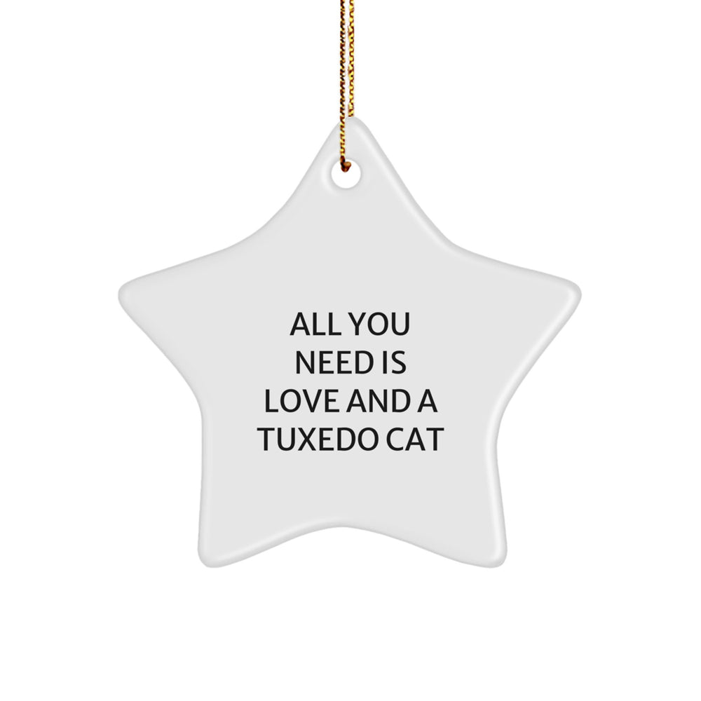 Tuxedo Cat Star Ornament, Funny Gift for Cat Lovers, Christmas Unique Gifts from Men to Friends, Star Shaped Decoration - Image 1