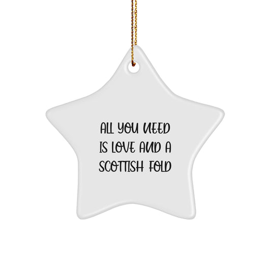 Funny Scottish Fold Cat Gifts for Scottish Fold Cat Lovers, Star Ornament with 'All You Need Is Love And A Scottish Fold' Christmas Unique Gifts, Gifts from Family - Image 1