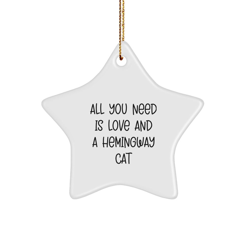 Funny Hemingway Cat Star Ornament Gifts from Friends and Family for Christmas, Unique Hemingway Cat Christmas Unique Gifts, All You Need Is Love And A Hemingway Cat Star Decoration - Image 1