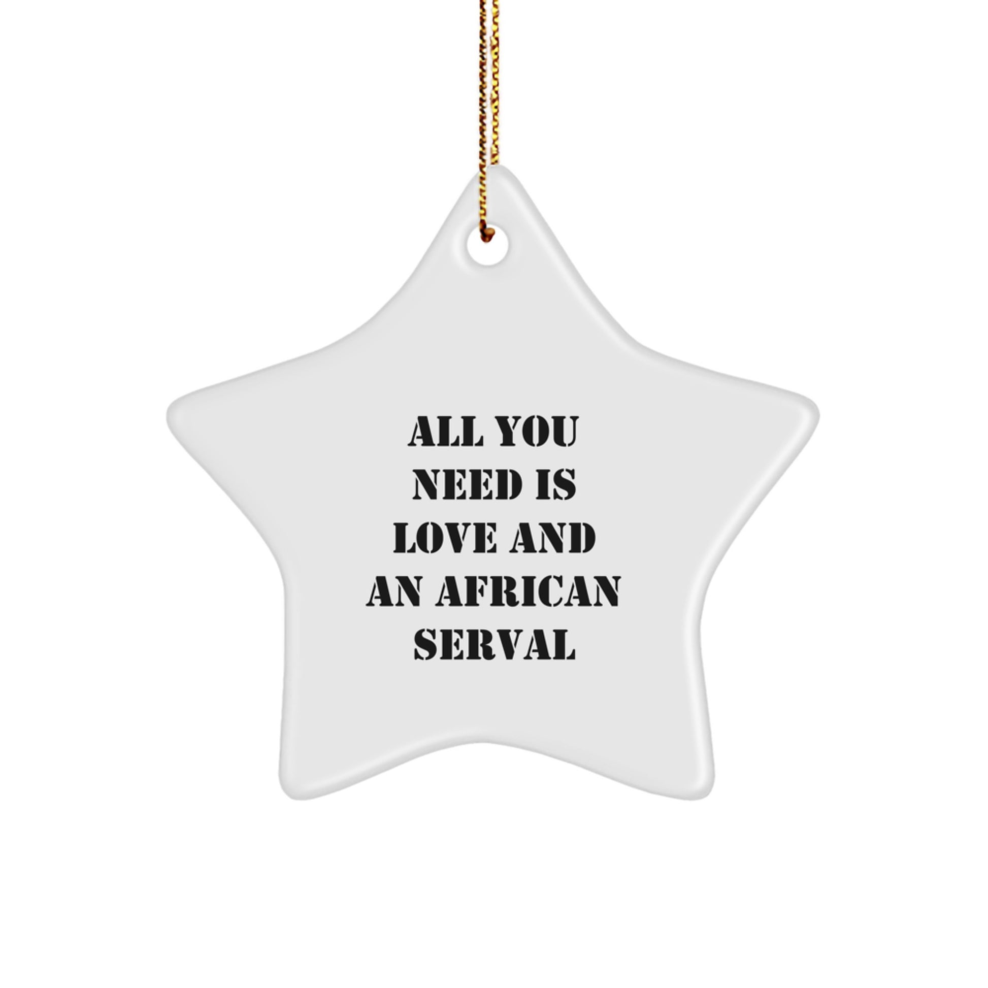 African Serval Cat Christmas Star Ornament Gifts from Friends and Family, 'All You Need Is Love And An African Serval' Quote, Star Ornament for Christmas Unique Gifts - Image 1