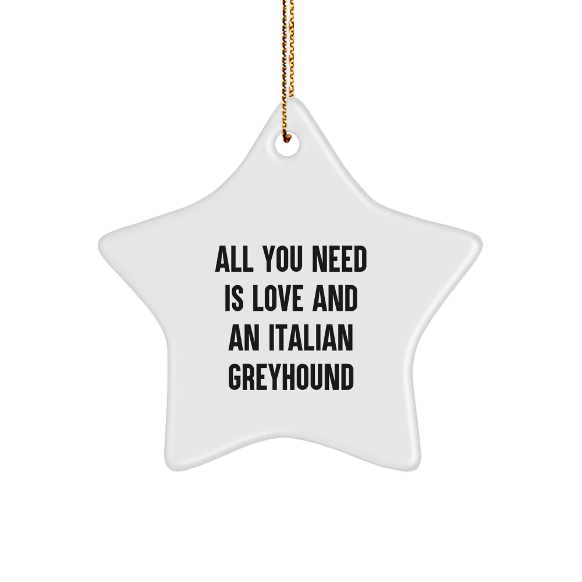 Funny Italian Greyhound Dog Gifts Christmas Star Ornament Quote 'All You Need Is Love' from Family, 'For the Love of Italian Greyhound Dog' - Image 1