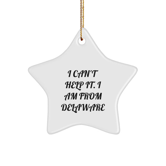 Funny Delaware Gifts for Friends, Star Ornament from First State, I Can't Help It. I Am From Delaware - Image 1