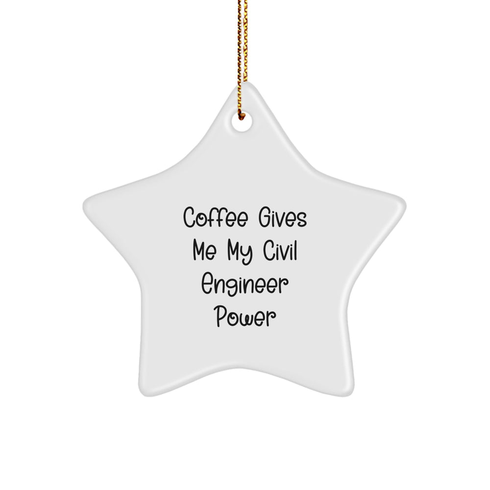 Funny Civil Engineer Gifts, Christmas Unique Star Ornament for Civil Engineer Friends and Family, Coffee Gives Me My Civil Engineer Power - White Star Shaped Decoration - Image 1