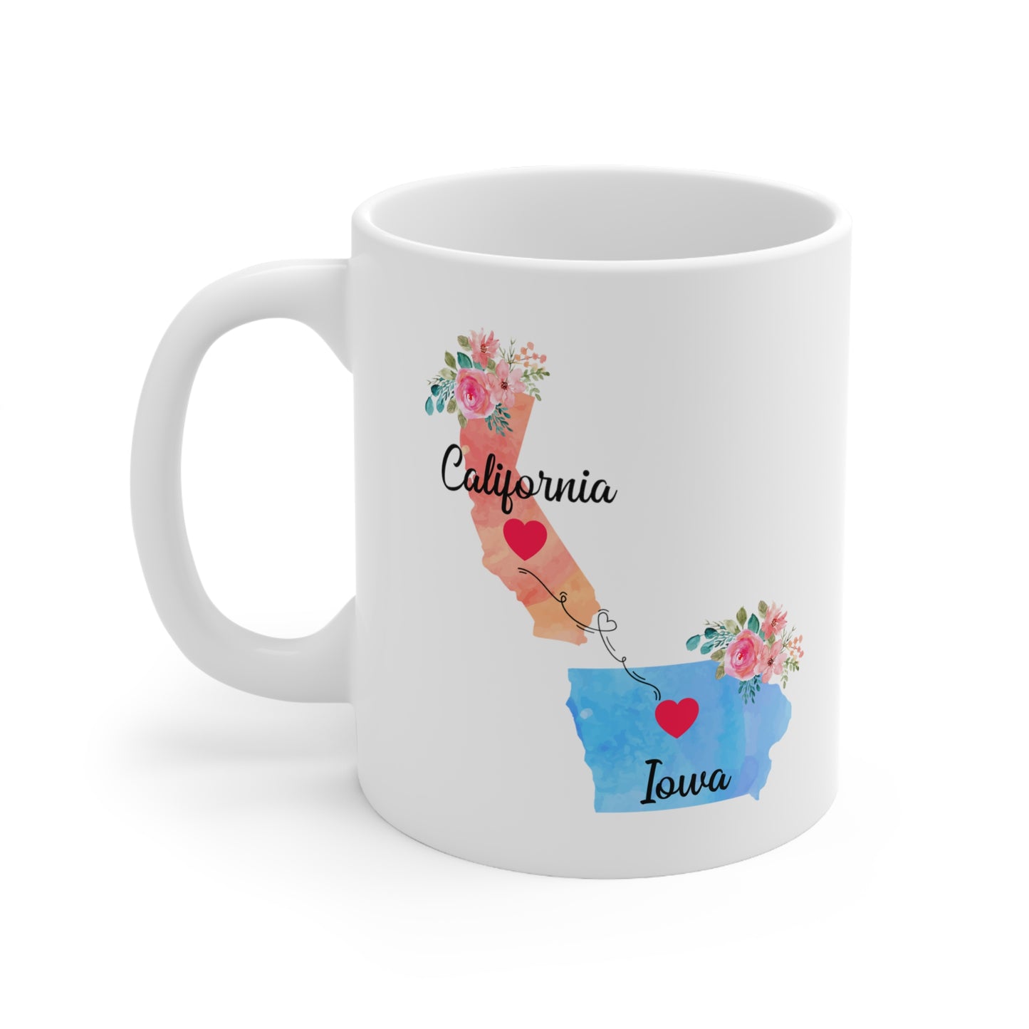 California Iowa Gifts - Long Distance State 11 OZ Coffee Mug for Mom and Dad