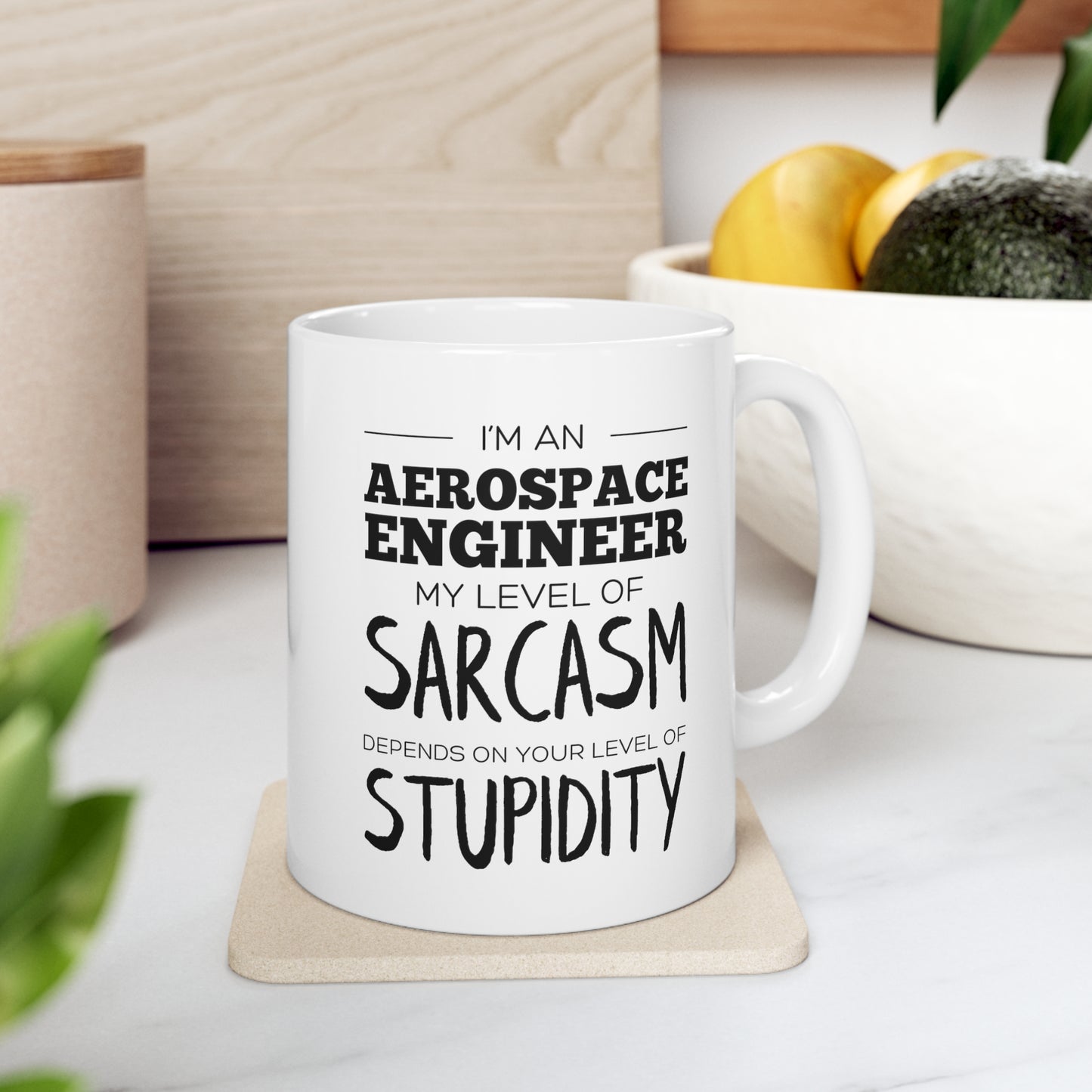 Aerospace Engineer Coffee Mug, My Level Of Sarcasm Depends On Your Level Of Stupidity, Funny Sarcastic Christmas Cup For Men Women Friends Coworker