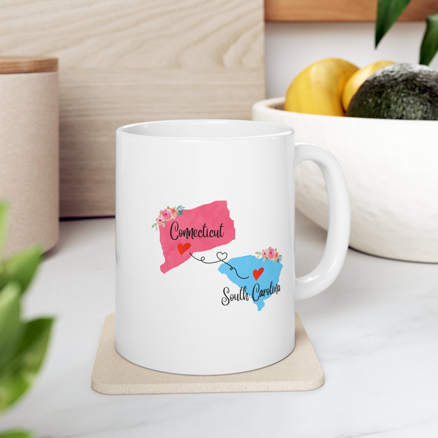 Connecticut South Carolina Gifts - Long Distance State Ceramic Shot Glass for Mom and Dad