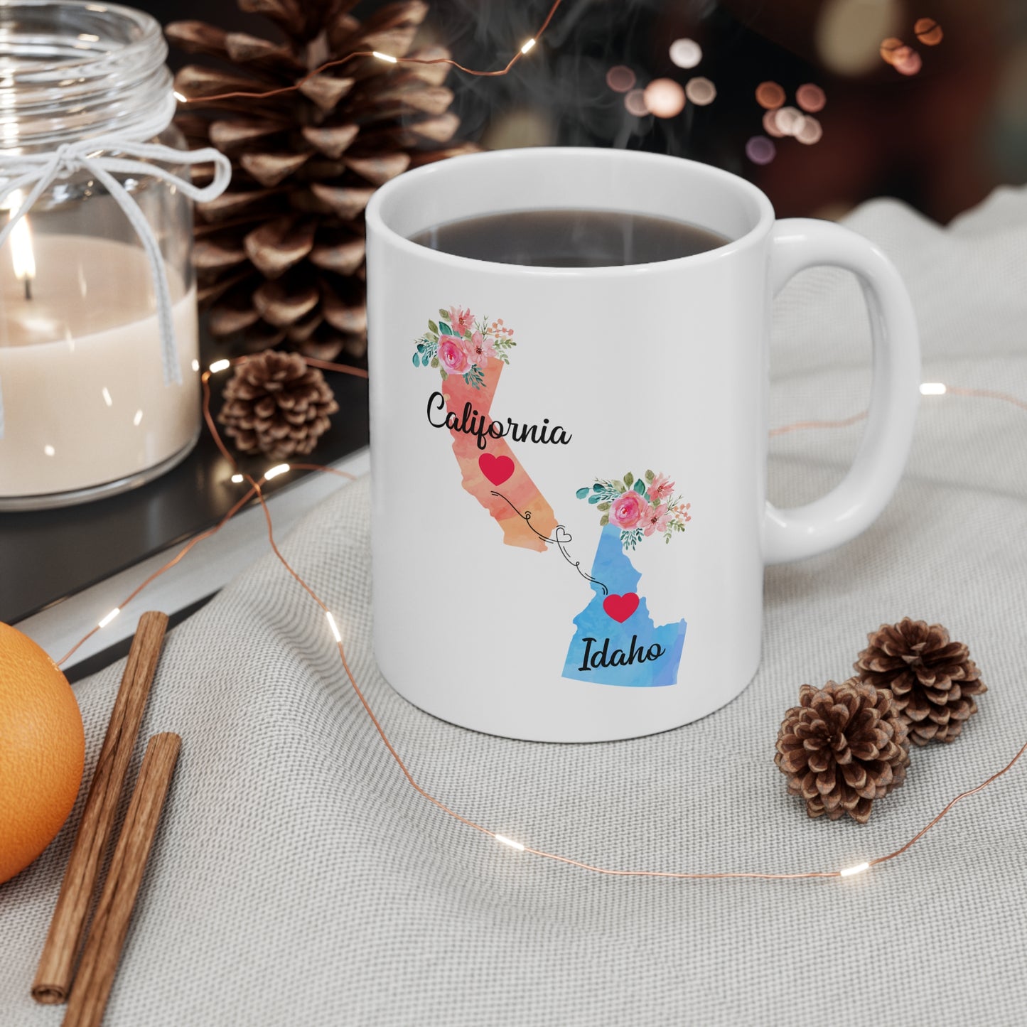 California Idaho Gifts, Long Distance State, State to State 11 OZ Coffee Mug, Christmas Gifts for Mom and Dad, Away from Family, Away from Hometown
