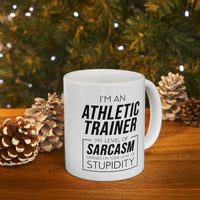 Load image into Gallery viewer, Funny Athletic Trainer Coffee Mug - My Level Of Sarcasm Cup - Unique Fitness Trainer Birthday Christmas Present for Men Women Coworker Friends
