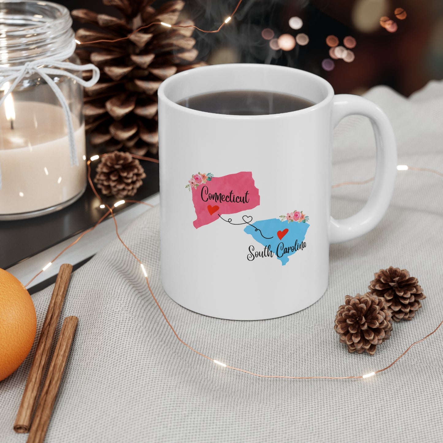 Connecticut South Carolina Gifts - Long Distance State Ceramic Shot Glass for Mom and Dad
