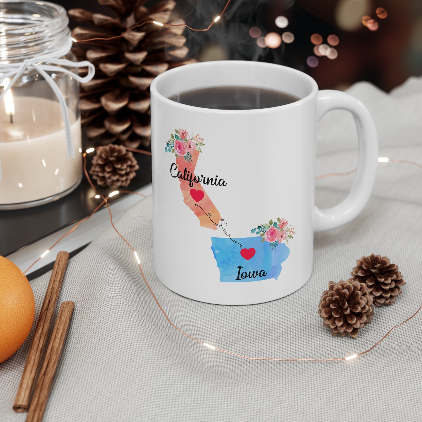 California Iowa Gifts - Long Distance State 11 OZ Coffee Mug for Mom and Dad