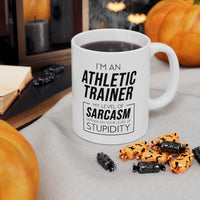 Load image into Gallery viewer, Funny Athletic Trainer Coffee Mug - My Level Of Sarcasm Cup - Unique Fitness Trainer Birthday Christmas Present for Men Women Coworker Friends
