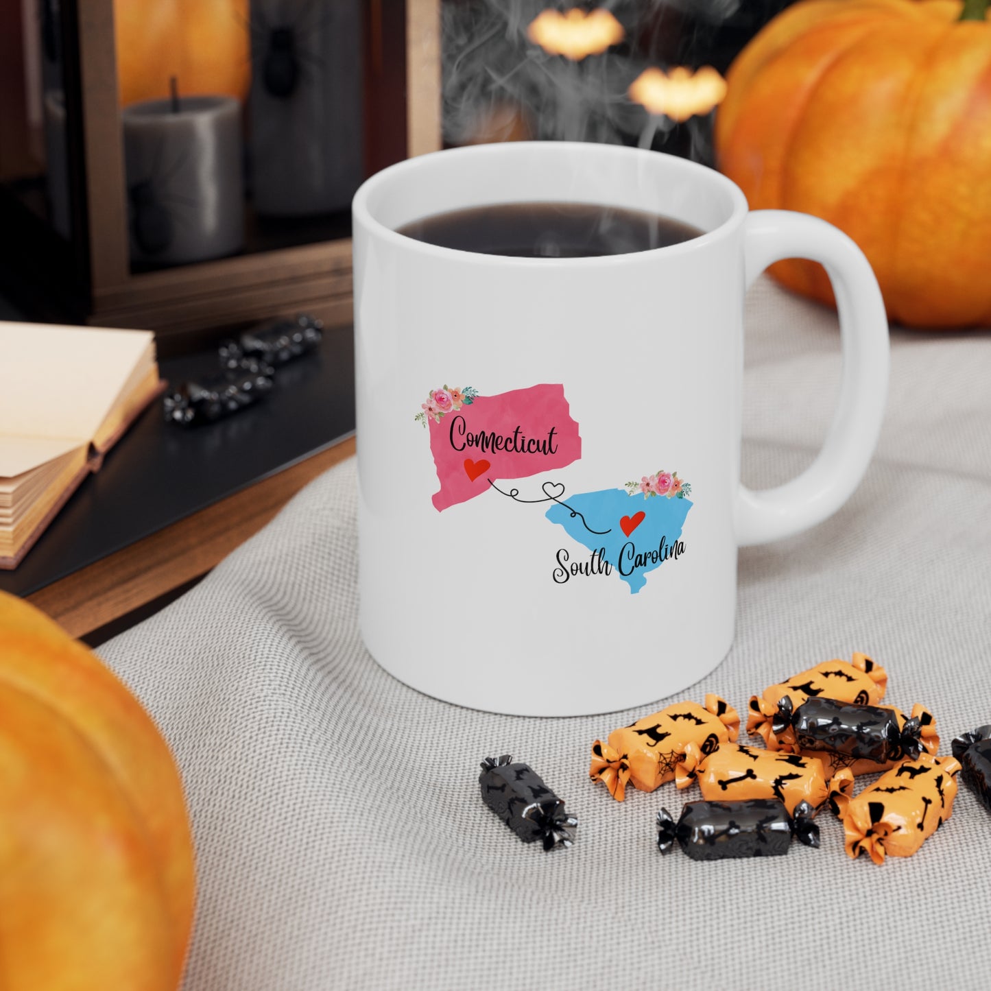 Connecticut South Carolina Gifts - Long Distance State Ceramic Shot Glass for Mom and Dad
