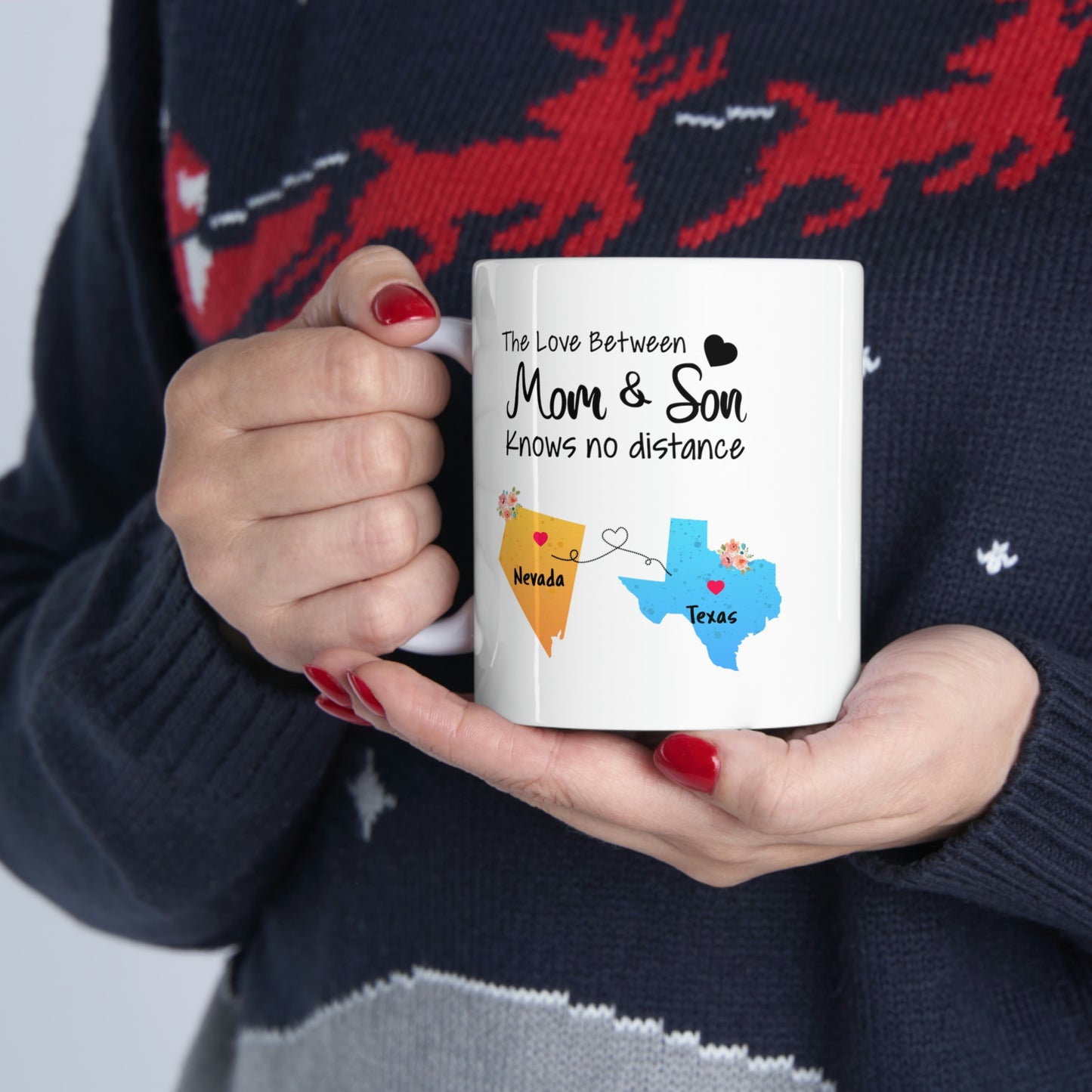 Nevada Texas Mother's Day Gifts - Love Mom & Son - Long Distance Home State 11 OZ Coffee Mug for Mom
