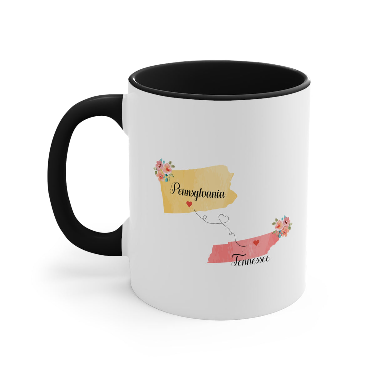 Pennsylvania Tennessee Gifts | Long Distance State Two Tone Coffee Mug | State to State | Away From Hometown Family | Moving Away Mug