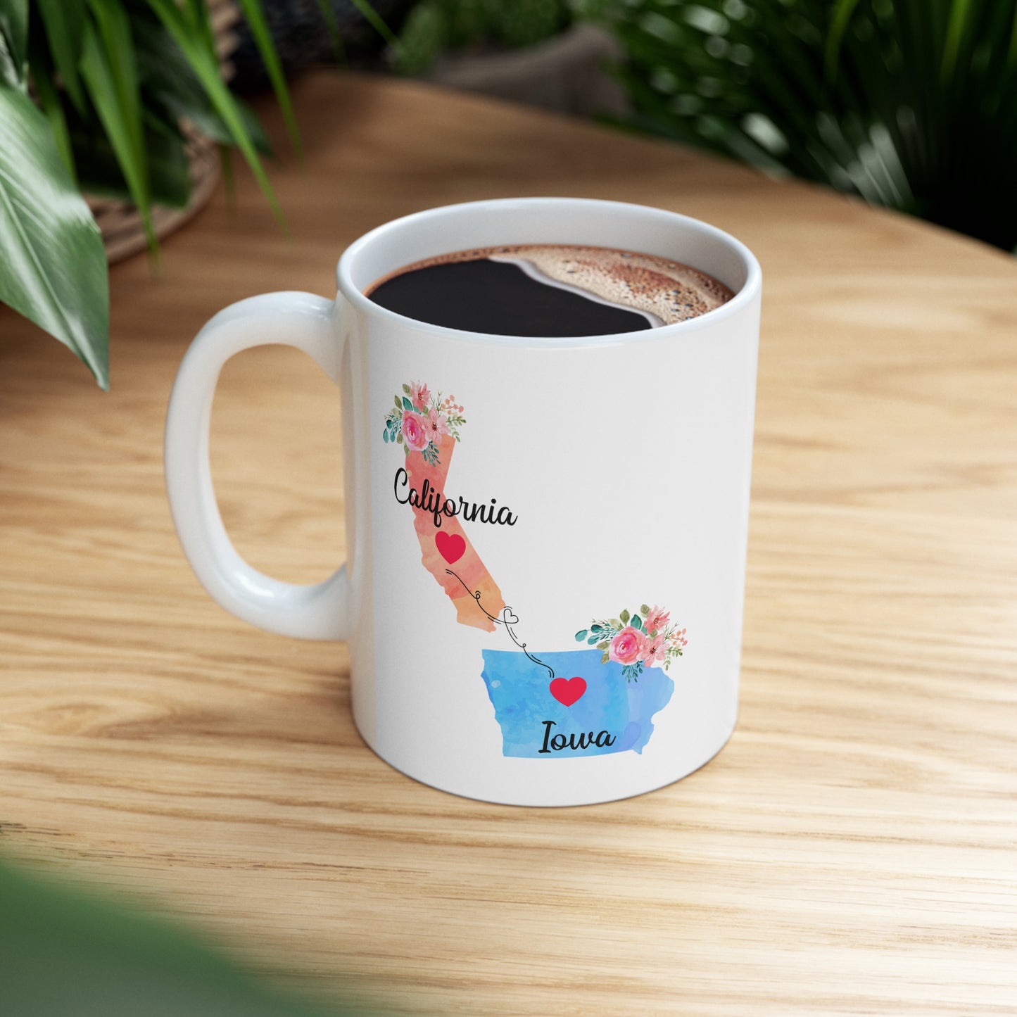 California Iowa Gifts - Long Distance State 11 OZ Coffee Mug for Mom and Dad