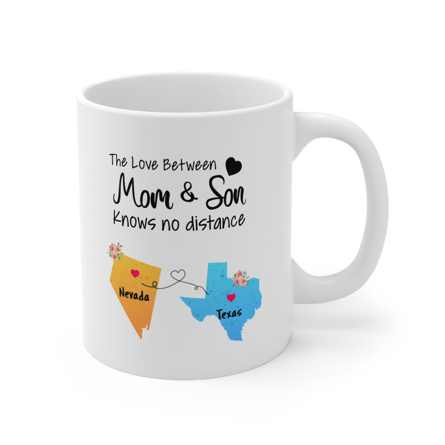 Nevada Texas Mother's Day Gifts - Love Mom & Son - Long Distance Home State 11 OZ Coffee Mug for Mom