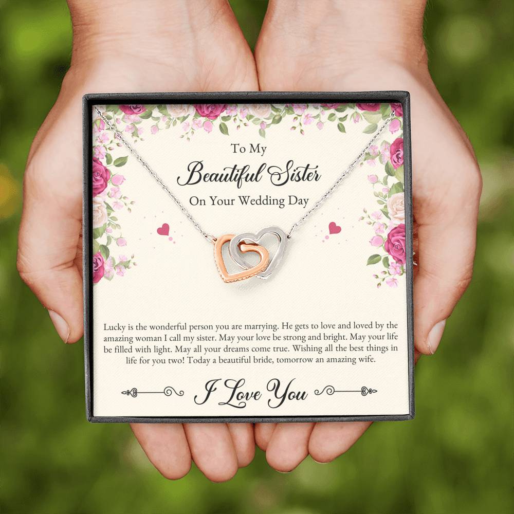 Bride Gifts, I Love You, Interlocking Heart Necklace For Women, Wedding Day Thank You Ideas From Sister