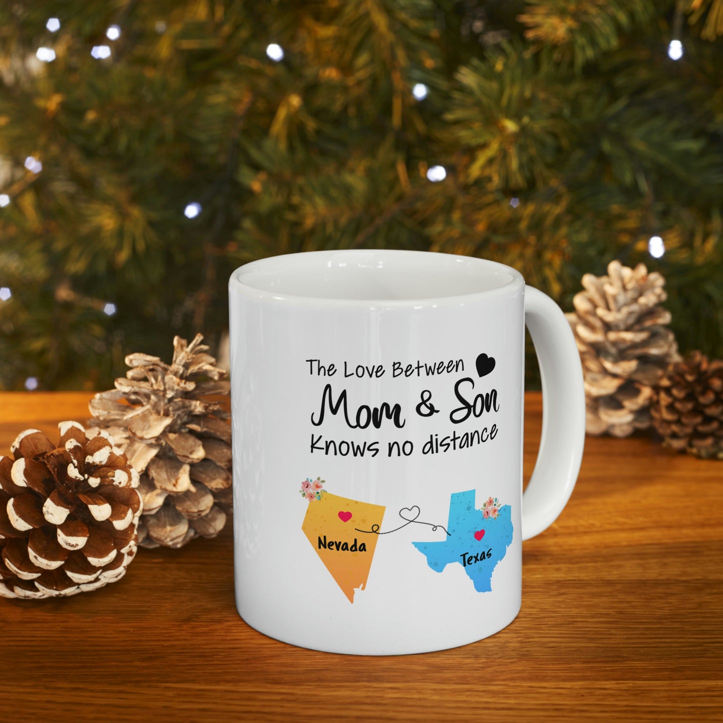 Nevada Texas Mother's Day Gifts - Love Mom & Son - Long Distance Home State 11 OZ Coffee Mug for Mom