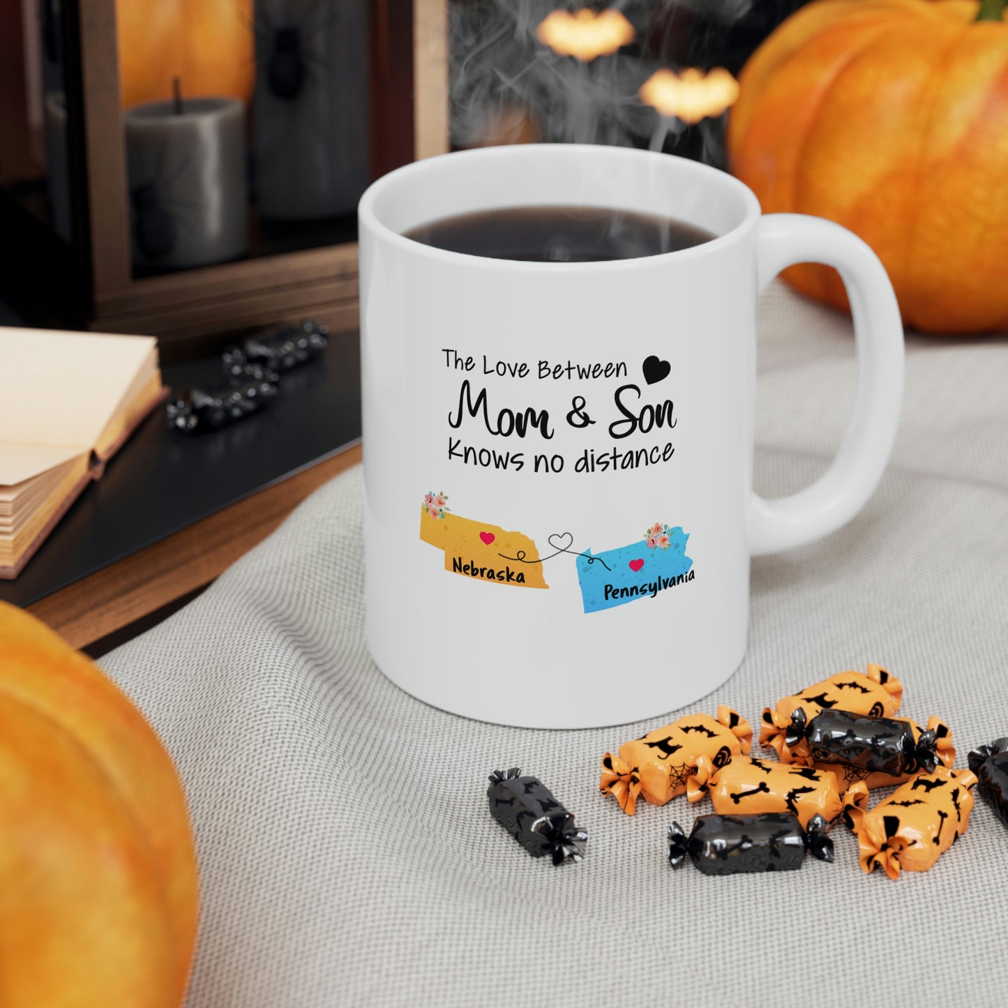 Nebraska Pennsylvania Mother's Day Gifts - Love Mom & Son - Long Distance Home State 11 OZ Coffee Mug for Mom