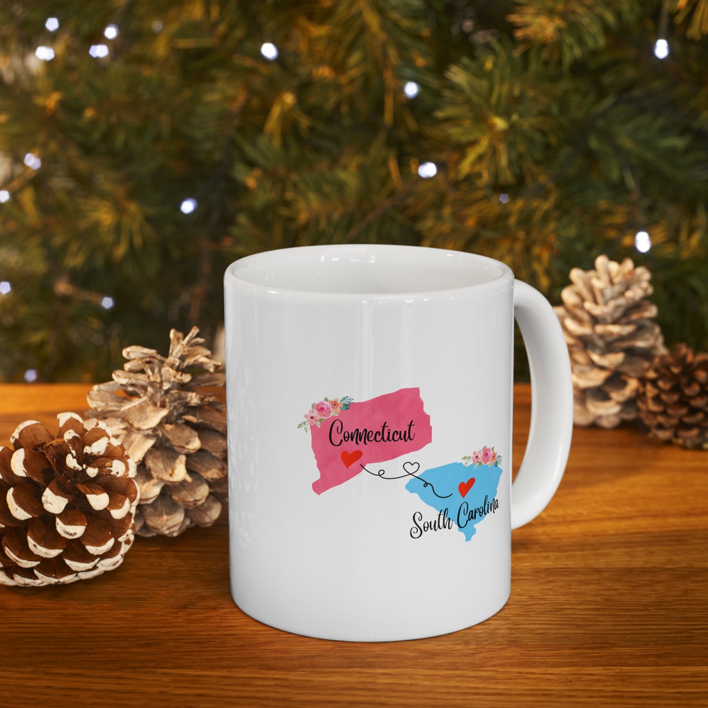 Connecticut South Carolina Gifts - Long Distance State Ceramic Shot Glass for Mom and Dad