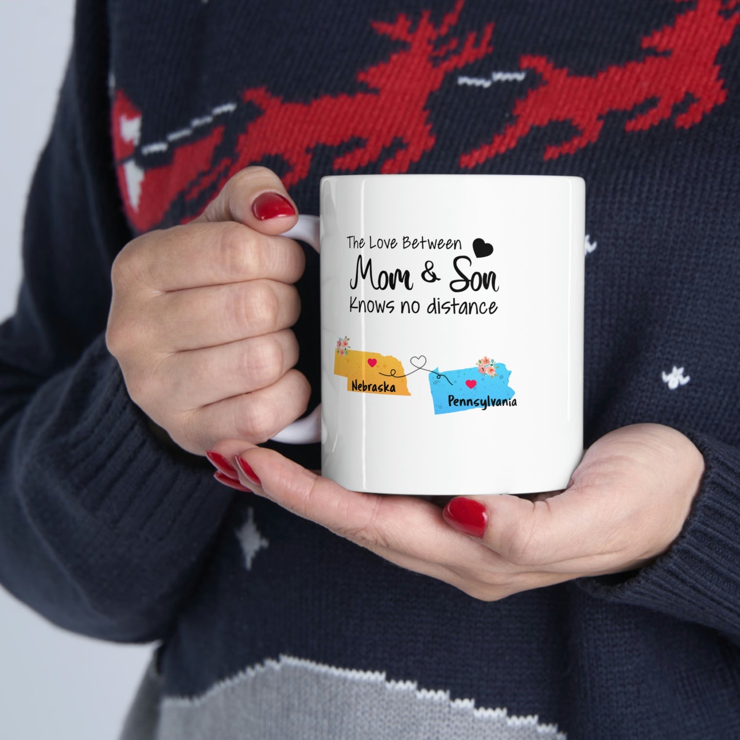 Nebraska Pennsylvania Mother's Day Gifts - Love Mom & Son - Long Distance Home State 11 OZ Coffee Mug for Mom