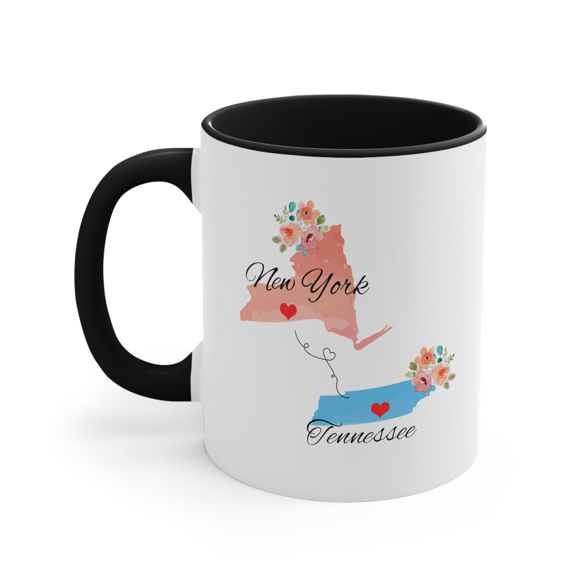New York Tennessee Gifts | Long Distance State Two Tone Coffee Mug | State to State | Away From Hometown Family | Moving Away Mug