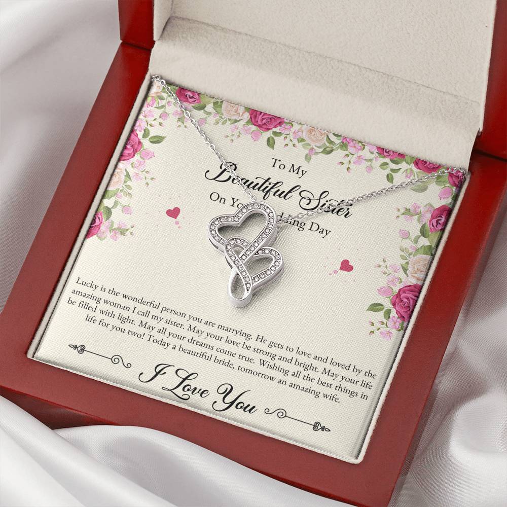 Bride Gifts, I Love You, Double Heart Necklace For Women, Wedding Day Thank You Ideas From Sister