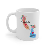 Load image into Gallery viewer, California Idaho Gifts, Long Distance State, State to State 11 OZ Coffee Mug, Christmas Gifts for Mom and Dad, Away from Family, Away from Hometown
