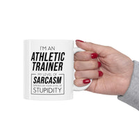 Load image into Gallery viewer, Funny Athletic Trainer Coffee Mug - My Level Of Sarcasm Cup - Unique Fitness Trainer Birthday Christmas Present for Men Women Coworker Friends
