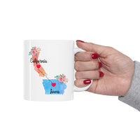 Load image into Gallery viewer, California Iowa Gifts - Long Distance State 11 OZ Coffee Mug for Mom and Dad
