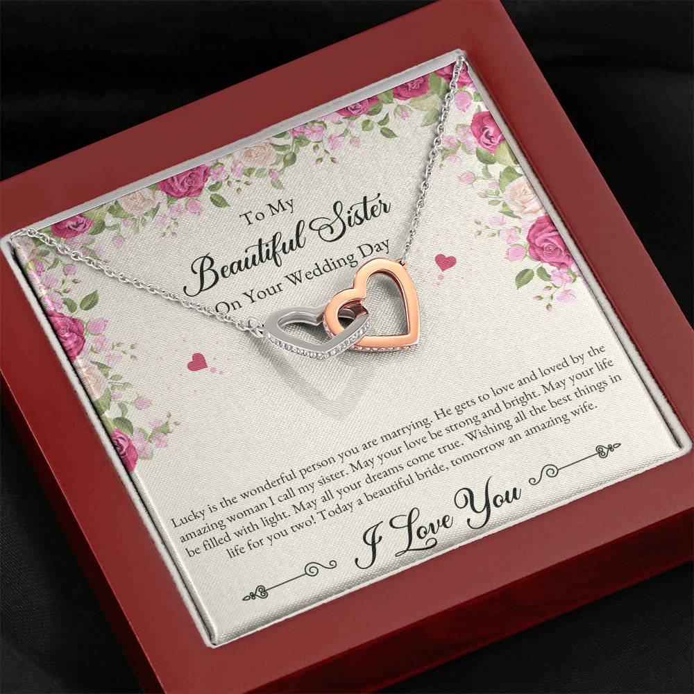 Bride Gifts, I Love You, Interlocking Heart Necklace For Women, Wedding Day Thank You Ideas From Sister