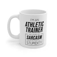 Load image into Gallery viewer, Funny Athletic Trainer Coffee Mug - My Level Of Sarcasm Cup - Unique Fitness Trainer Birthday Christmas Present for Men Women Coworker Friends
