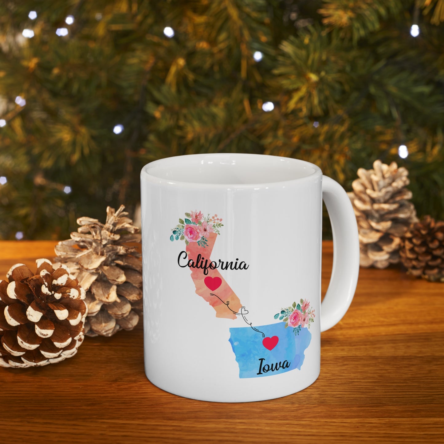 California Iowa Gifts - Long Distance State 11 OZ Coffee Mug for Mom and Dad