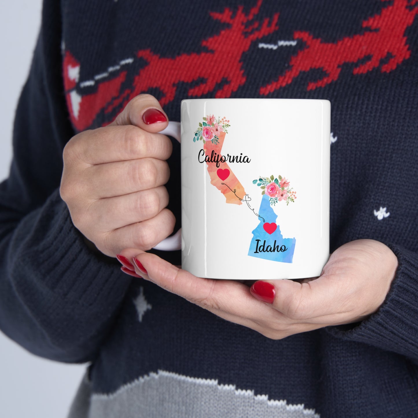California Idaho Gifts, Long Distance State, State to State 11 OZ Coffee Mug, Christmas Gifts for Mom and Dad, Away from Family, Away from Hometown