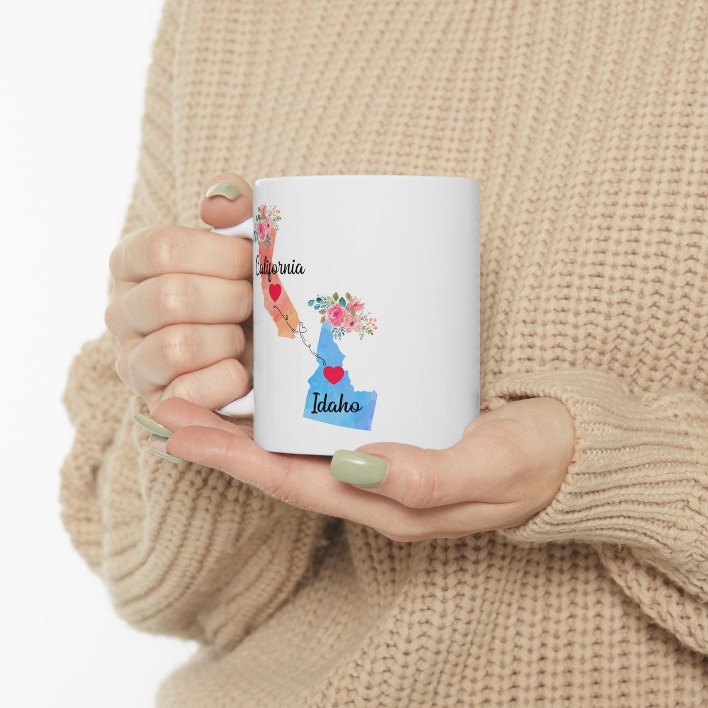 California Idaho Gifts, Long Distance State, State to State 11 OZ Coffee Mug, Christmas Gifts for Mom and Dad, Away from Family, Away from Hometown